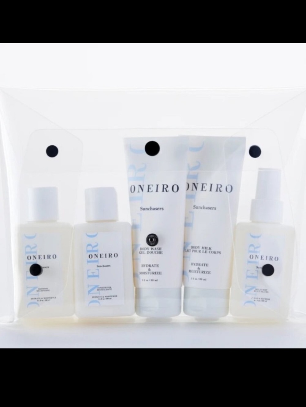 NEW ONEIRO Sunchasers Skincare 5 pc Set Body milk & wash, shampoo, conditioner..
